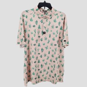 Bad Birdie Thorn in my side Pink Cactus Core Polo Shirt L NWT